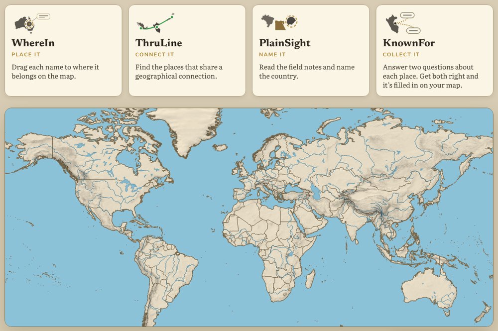 The Compendia home screen: the four games above a world map